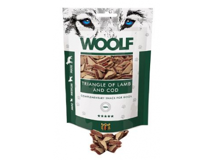 WOOLF pochoutka Lamb and Cod Triangle 100g z kategorie Chovatelské potřeby a krmiva pro psy > Pamlsky pro psy > Poloměkké pamlsky pro psy
