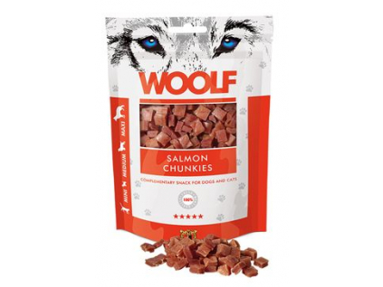 WOOLF pochoutka salmon chunkies 100g z kategorie Chovatelské potřeby a krmiva pro psy > Pamlsky pro psy > Sušená masíčka pro psy