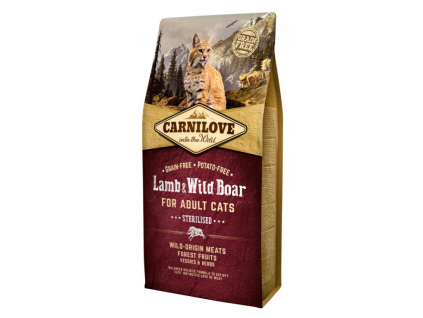 Carnilove Cat Lamb&Wild Boar Adult Sterilised 6kg z kategorie Chovatelské potřeby a krmiva pro kočky > Krmivo a pamlsky pro kočky > Granule pro kočky