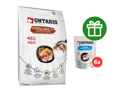 ONTARIO Cat Sterilised 7+ 6,5 kg  + ZDARMA 6 ks Ontario kapsičky 80g