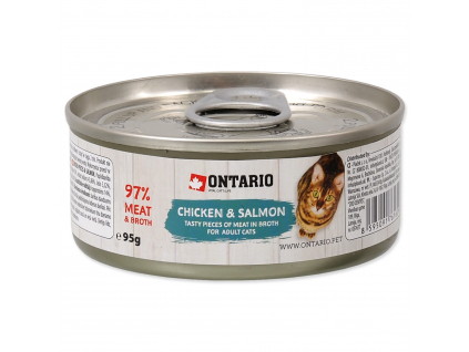 Konzerva ONTARIO Cat Chicken Pieces + Salmon 95 g z kategorie Chovatelské potřeby a krmiva pro kočky > Krmivo a pamlsky pro kočky > Konzervy pro kočky
