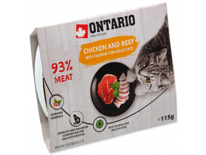Vanička ONTARIO Cat Chicken & Beef with Taurine 115 g z kategorie Chovatelské potřeby a krmiva pro kočky > Krmivo a pamlsky pro kočky > Vaničky, paštiky pro kočky