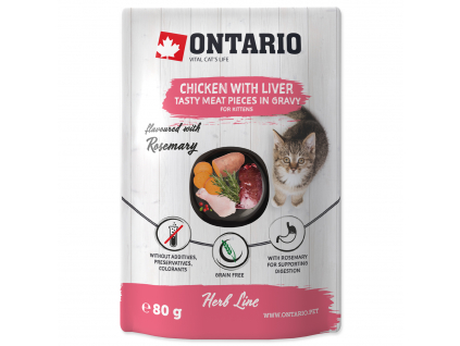 Kapsička ONTARIO Cat Herb - Kitten Chicken with Liver, Sweet Potatoes, Rice and Rosemary 80 g z kategorie Chovatelské potřeby a krmiva pro kočky > Krmivo a pamlsky pro kočky > Kapsičky pro kočky