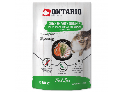 Kapsička ONTARIO Cat Herb - Chicken with Shrimps, Rice and Rosemary 80 g z kategorie Chovatelské potřeby a krmiva pro kočky > Krmivo a pamlsky pro kočky > Kapsičky pro kočky