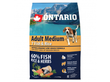 ONTARIO Dog Adult Medium Fish & Rice 2,25 kg z kategorie Chovatelské potřeby a krmiva pro psy > Krmiva pro psy > Granule pro psy