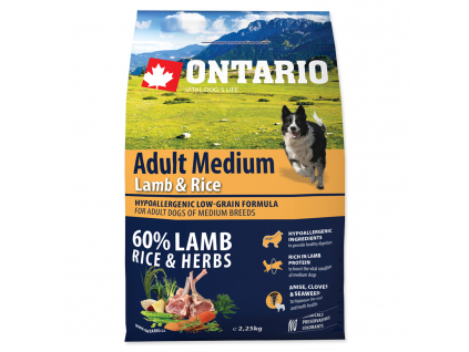 ONTARIO Dog Adult Medium Lamb & Rice 2,25 kg z kategorie Chovatelské potřeby a krmiva pro psy > Krmiva pro psy > Granule pro psy