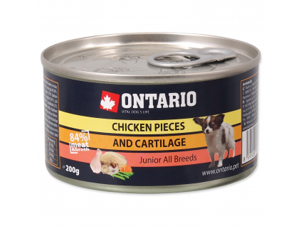 Konzerva ONTARIO Junior Chicken Pieces + Cartilage 200 g z kategorie Chovatelské potřeby a krmiva pro psy > Krmiva pro psy > Konzervy pro psy