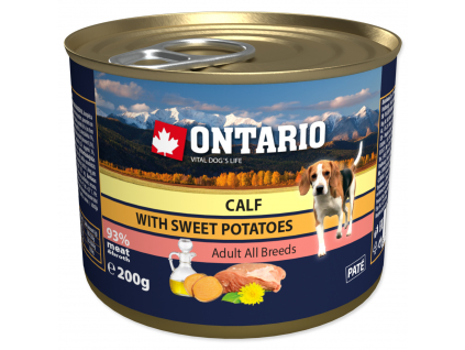 Konzerva ONTARIO Dog Mini Calf, Sweetpotato, Dandelion and Linseed oil 200 g z kategorie Chovatelské potřeby a krmiva pro psy > Krmiva pro psy > Konzervy pro psy
