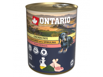 Konzerva ONTARIO Puppy Chicken Pate Flavoured With Spirulina And Salmon Oil 800 g z kategorie Chovatelské potřeby a krmiva pro psy > Krmiva pro psy > Konzervy pro psy