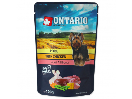 Kapsička ONTARIO Dog Pork with Chicken in Broth 100 g z kategorie Chovatelské potřeby a krmiva pro psy > Krmiva pro psy > Kapsičky pro psy