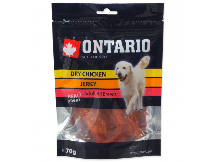 Snack ONTARIO Dog Dry Chicken Jerky 70 g z kategorie Chovatelské potřeby a krmiva pro psy > Pamlsky pro psy > Sušená masíčka pro psy