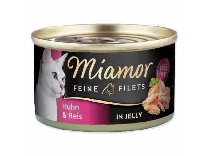 Konzerva MIAMOR Feine Filets kuře + rýže v želé 100 g z kategorie Chovatelské potřeby a krmiva pro kočky > Krmivo a pamlsky pro kočky > Konzervy pro kočky