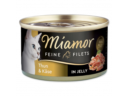 Konzerva MIAMOR Feine Filets tuňák + sýr v želé 100 g z kategorie Chovatelské potřeby a krmiva pro kočky > Krmivo a pamlsky pro kočky > Konzervy pro kočky