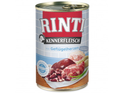 Konzerva RINTI Kennerfleisch drůbeží srdíčka 400 g z kategorie Chovatelské potřeby a krmiva pro psy > Krmiva pro psy > Konzervy pro psy