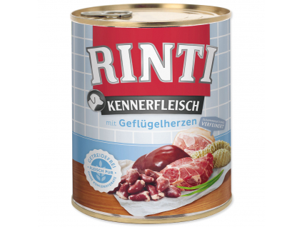Konzerva RINTI Kennerfleisch drůbeží srdíčka 800 g z kategorie Chovatelské potřeby a krmiva pro psy > Krmiva pro psy > Konzervy pro psy