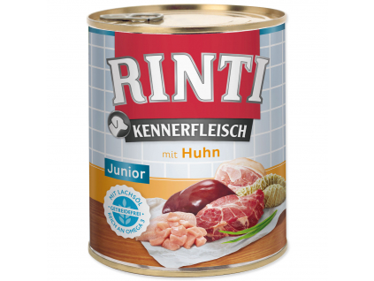 Konzerva RINTI Kennerfleisch Junior kuře 800 g z kategorie Chovatelské potřeby a krmiva pro psy > Krmiva pro psy > Konzervy pro psy