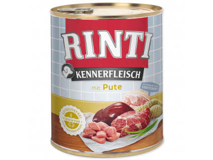 Konzerva RINTI Kennerfleisch krůta 800 g z kategorie Chovatelské potřeby a krmiva pro psy > Krmiva pro psy > Konzervy pro psy
