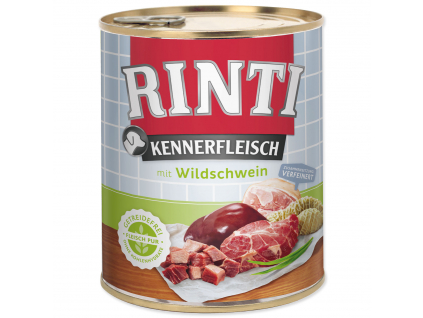 Konzerva RINTI Kennerfleisch divočák 800 g z kategorie Chovatelské potřeby a krmiva pro psy > Krmiva pro psy > Konzervy pro psy