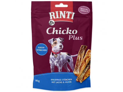 Pochoutka RINTI Extra Chicko Plus losos + kuře 80 g z kategorie Chovatelské potřeby a krmiva pro psy > Pamlsky pro psy > Sušená masíčka pro psy