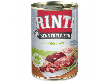 Konzerva RINTI Kennerfleisch divočák 400 g z kategorie Chovatelské potřeby a krmiva pro psy > Krmiva pro psy > Konzervy pro psy