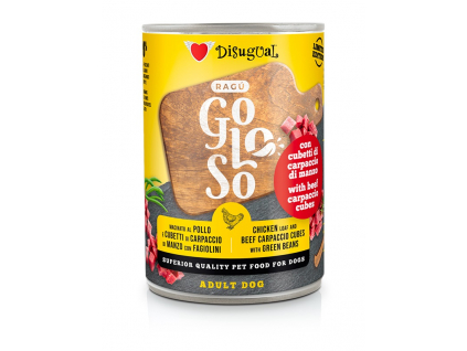 Disugual Dog Gurmánské kuřecí ragú, hovězí carpaccio se zelenými fazolkami 400g z kategorie Chovatelské potřeby a krmiva pro psy > Krmiva pro psy > Konzervy pro psy