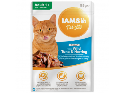Kapsička IAMS Delights tuňák a sleď v želé 85 g z kategorie Chovatelské potřeby a krmiva pro kočky > Krmivo a pamlsky pro kočky > Kapsičky pro kočky