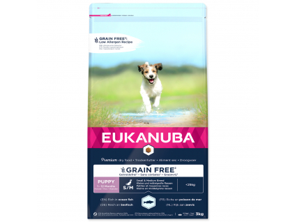 EUKANUBA Puppy & Junior Small & Medium Breed Grain Free Ocean Fish 3 kg z kategorie Chovatelské potřeby a krmiva pro psy > Krmiva pro psy > Granule pro psy