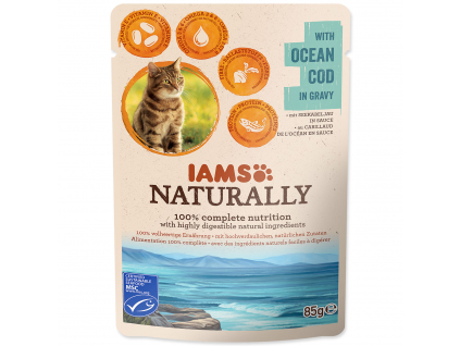 Kapsička IAMS Naturally treska v omáčce 85 g z kategorie Chovatelské potřeby a krmiva pro kočky > Krmivo a pamlsky pro kočky > Kapsičky pro kočky