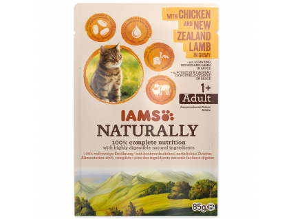 Kapsička IAMS Naturally kuře & jehněčí v omáčce 85 g z kategorie Chovatelské potřeby a krmiva pro kočky > Krmivo a pamlsky pro kočky > Kapsičky pro kočky