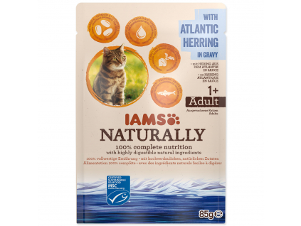 Kapsička IAMS Naturally sleď v omáčce 85 g z kategorie Chovatelské potřeby a krmiva pro kočky > Krmivo a pamlsky pro kočky > Kapsičky pro kočky
