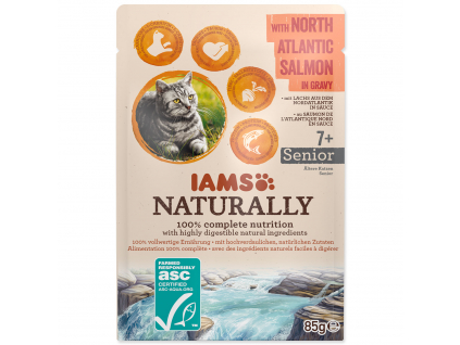 Kapsička IAMS Naturally Senior losos v omáčce 85 g z kategorie Chovatelské potřeby a krmiva pro kočky > Krmivo a pamlsky pro kočky > Kapsičky pro kočky