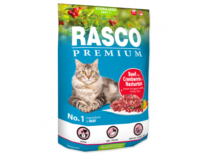 RASCO Premium Cat Kibbles Sterilized, Beef, Cranberries, Nasturtium 400 g z kategorie Chovatelské potřeby a krmiva pro kočky > Krmivo a pamlsky pro kočky > Granule pro kočky