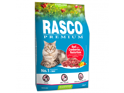 RASCO Premium Cat Kibbles Sterilized, Beef, Cranberries, Nasturtium 2 kg z kategorie Chovatelské potřeby a krmiva pro kočky > Krmivo a pamlsky pro kočky > Granule pro kočky