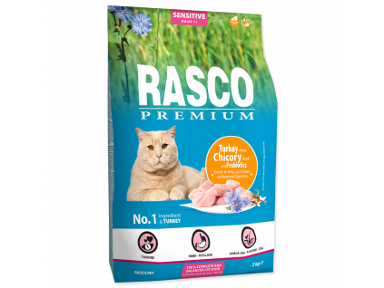 RASCO Premium Cat Kibbles Sensitive, Turkey, Chicory, Root Lactic acid bacteria 2 kg z kategorie Chovatelské potřeby a krmiva pro kočky > Krmivo a pamlsky pro kočky > Granule pro kočky