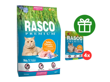 Rasco Premium Cat Sensitive, Turkey, Chicory, Root Lactic acid bacteria 2kg  + ZDARMA 4 ks RASCO kapsičky 85g