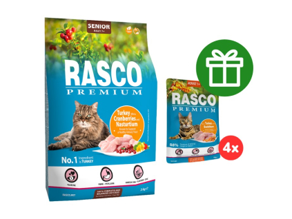 Rasco Premium Cat Senior, Turkey, Cranberries, Nasturtium 2kg  + ZDARMA 4 ks RASCO kapsičky 85g