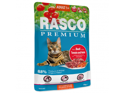 Kapsička RASCO Premium Cat Pouch Adult , Beef, Hearbs 85 g z kategorie Chovatelské potřeby a krmiva pro kočky > Krmivo a pamlsky pro kočky > Kapsičky pro kočky