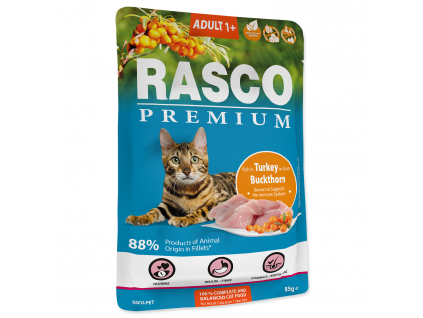 Kapsička RASCO Premium Cat Pouch Adult, Turkey, Buckthorn 85 g z kategorie Chovatelské potřeby a krmiva pro kočky > Krmivo a pamlsky pro kočky > Kapsičky pro kočky