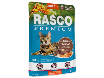 Kapsička RASCO Premium Cat Pouch Adult, Duck, Buckthorn 85 g z kategorie Chovatelské potřeby a krmiva pro kočky > Krmivo a pamlsky pro kočky > Kapsičky pro kočky