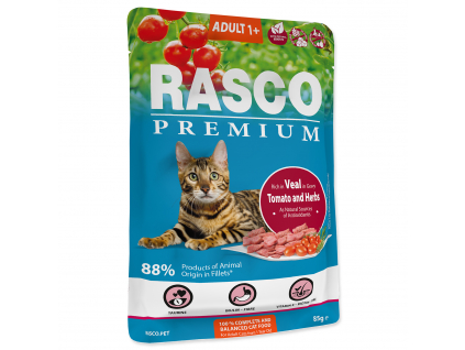 Kapsička RASCO Premium Cat Pouch Adult, Veal, Hearbs 85 g z kategorie Chovatelské potřeby a krmiva pro kočky > Krmivo a pamlsky pro kočky > Kapsičky pro kočky