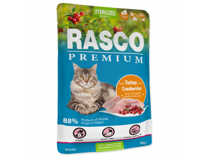 Kapsička RASCO Premium Cat Pouch Sterilized, Turkey, Cranberries 85 g z kategorie Chovatelské potřeby a krmiva pro kočky > Krmivo a pamlsky pro kočky > Kapsičky pro kočky