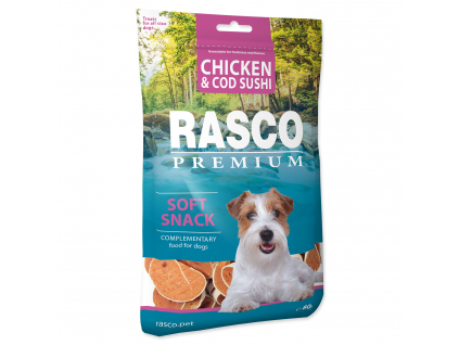 Pochoutka RASCO Premium sushi z tresky a kuřete 80 g z kategorie Chovatelské potřeby a krmiva pro psy > Pamlsky pro psy > Sušená masíčka pro psy