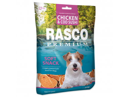 Pochoutka RASCO Premium sushi z tresky a kuřete 230 g z kategorie Chovatelské potřeby a krmiva pro psy > Pamlsky pro psy > Sušená masíčka pro psy