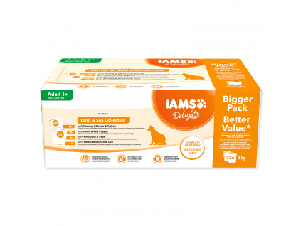 IAMS Delights mega balení kapsičky omáčka multipack 72x85g z kategorie Chovatelské potřeby a krmiva pro kočky > Krmivo a pamlsky pro kočky > Kapsičky pro kočky