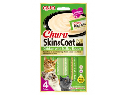 Churu Cat Skin&Coat Chicken with Scallop Recipe 4x14g z kategorie Chovatelské potřeby a krmiva pro kočky > Krmivo a pamlsky pro kočky > Pamlsky pro kočky