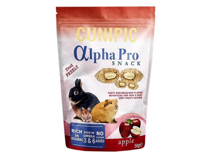 Cunipic Alpha Pro Snack Apple - jablko 50 g z kategorie Chovatelské potřeby a krmiva pro hlodavce a malá zvířata > Pamlsky pro hlodavce