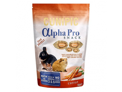 Cunipic Alpha Pro Snack Carrot - mrkev 50 g z kategorie Chovatelské potřeby a krmiva pro hlodavce a malá zvířata > Pamlsky pro hlodavce