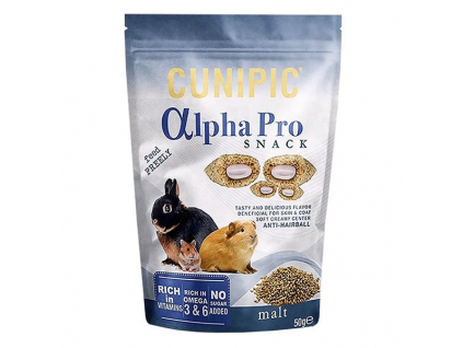 Cunipic Alpha Pro Snack Anti-Hairball Malt - slad 50 g z kategorie Chovatelské potřeby a krmiva pro hlodavce a malá zvířata > Pamlsky pro hlodavce