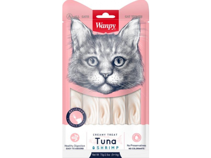 Wanpy Cat Creamy Lickable Treats-Tuna & Shrimp 5x14 g z kategorie Chovatelské potřeby a krmiva pro kočky > Krmivo a pamlsky pro kočky > Pamlsky pro kočky