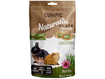 Cunipic Naturaliss snack Immunitiy pro drobné savce 50 g z kategorie Chovatelské potřeby a krmiva pro hlodavce a malá zvířata > Pamlsky pro hlodavce